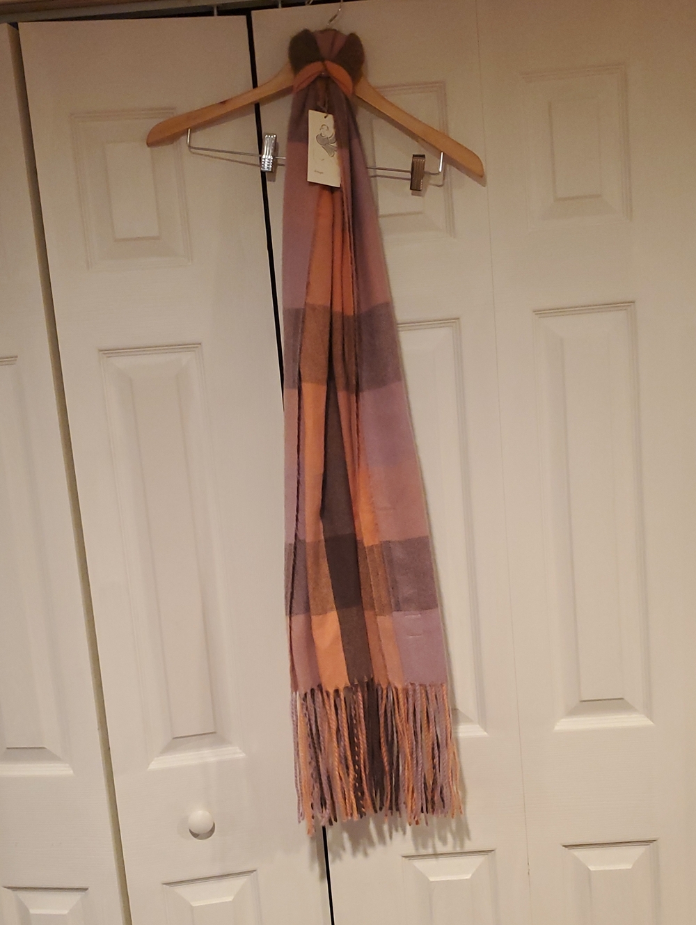 A New Day Target Plaid Fringe Scarf in Mauve, Orange, and Brown New With Tags